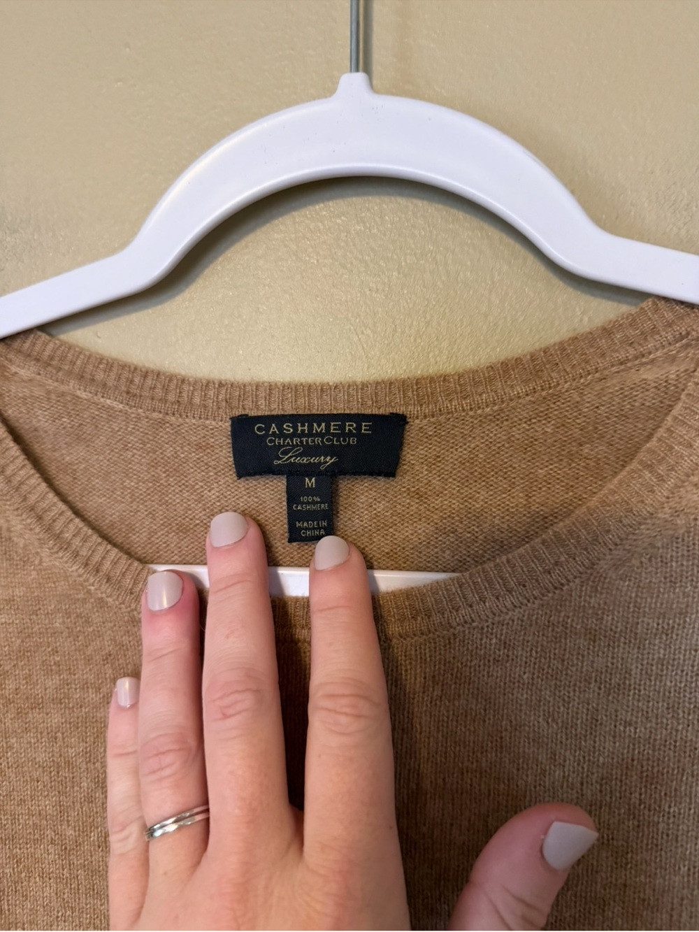 Charter Club Cashmere Classic Camel Crewneck Sweater - Picture 3 of 6